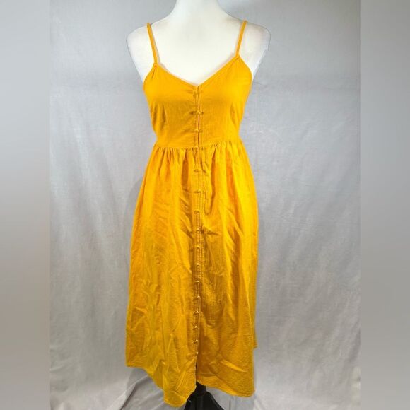 Bright sunshine orange open back midi sundress with pockets size small - Picture 2 of 7